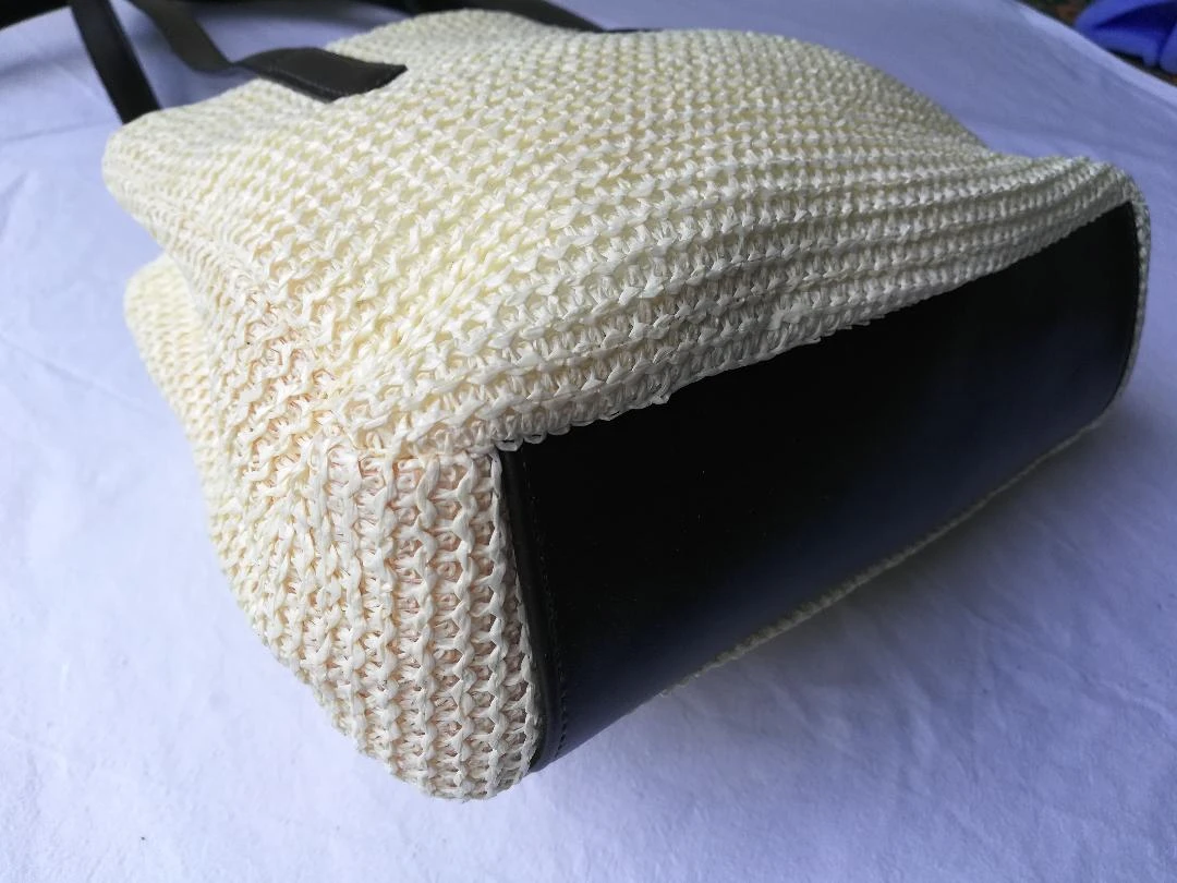 Pequeño bolso bandolera de 2 asas con doble compartimento tipo trenzado, amarillo, paja, nuevo – photo 3